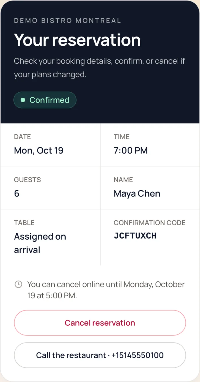 Guest reservation page with the cancel button